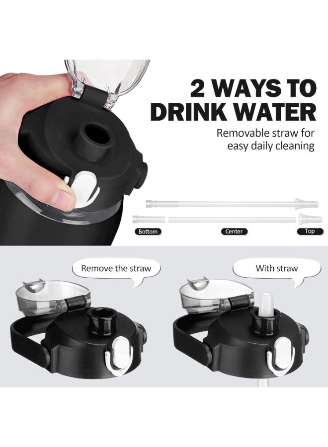 كيلا زجاجات مياه زجاجية سعة 64 أونصة مع ماصة، زجاجة تحفيزية سعة نصف جالون مع غلاف سيليكون وعلامة زمنية، إبريق ماء زجاجي كبير مقاوم للتسرب سعة 2 لتر للصالة الرياضية والمنزل والمكتب، لون أسود - Image 4