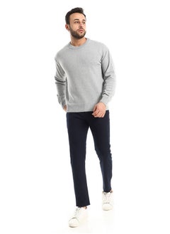 Andora Classic Round Collar Slip On Knitted Grey Pullover  - Image 1