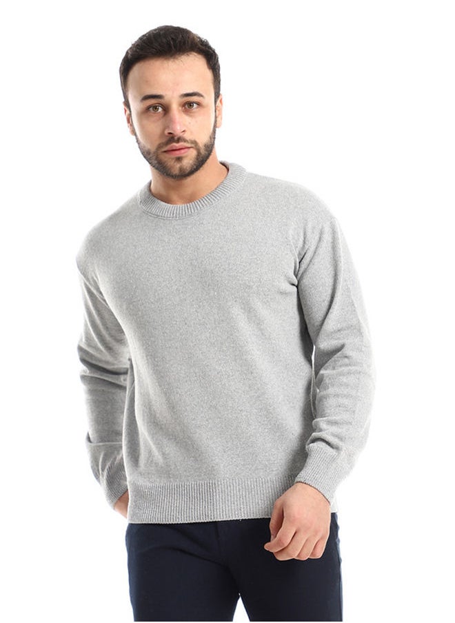 Andora - Classic Round Collar Slip On Knitted Grey Pullover - Image 1