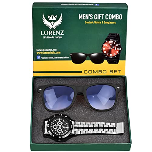LORENZ Gift Set Combo of Men's Analogue Black Dial Watch & Blue Sunglasses | CM-3066SN-15 - Image 1