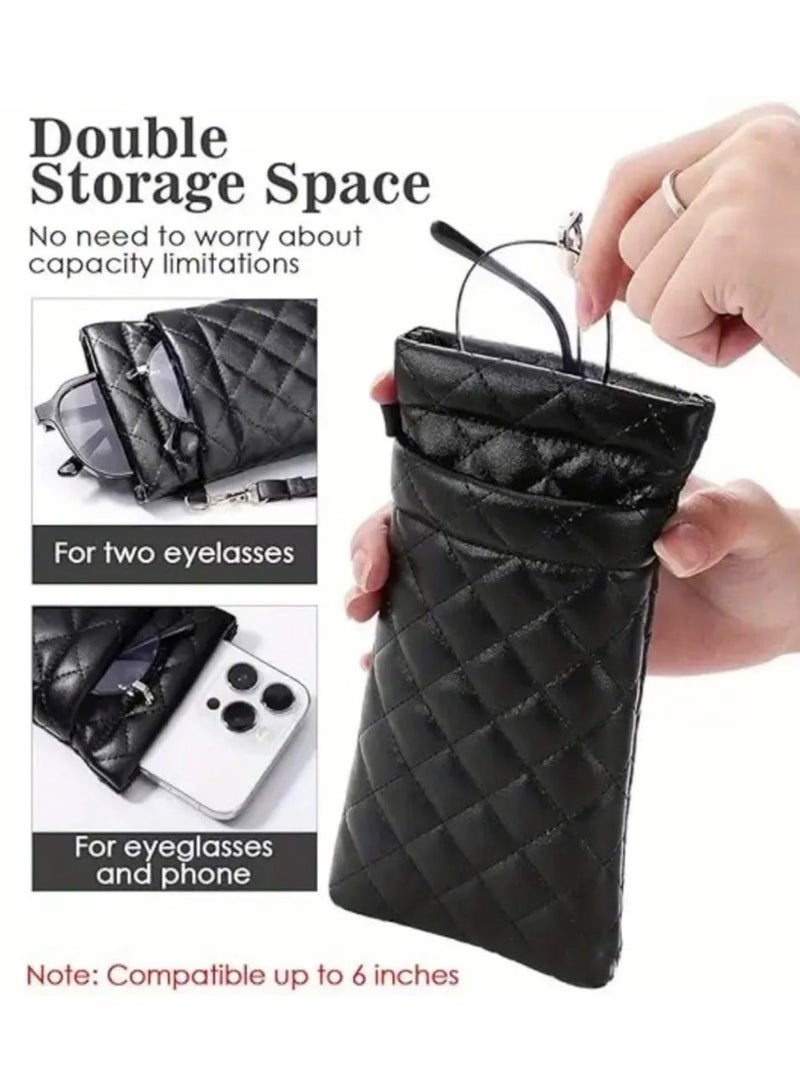 CleanWave - The Pure Effect Luxury Black PU Leather Glasses Case – Soft Protective Pouch for Sunglasses & Eyeglasses | Unisex Portable Squeeze Eyewear Holder - Image 3