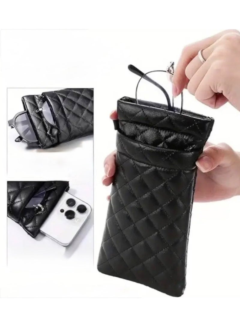 CleanWave - The Pure Effect Luxury Black PU Leather Glasses Case – Soft Protective Pouch for Sunglasses & Eyeglasses | Unisex Portable Squeeze Eyewear Holder - Image 1