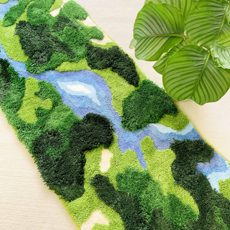 THRILRUG 24"Ã—68" Moss Hallway Runner Rug,Shag Carpet Leaf Bedroom Rugs Non Slip Bath Mat Laundry Rug Runner,Ultra Soft WashablePlant Leaves Shaped Kids Bedside Dorm Rug for Bedroom,Living Room Green - Image 2