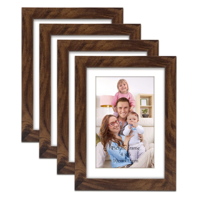 Giftgarden Brown 4x6 Picture Frame Set of 4 5x7 Frame Matted to 4x6 Photo Rustic Walnut Frames with Mat for Wall or Tabletop Display