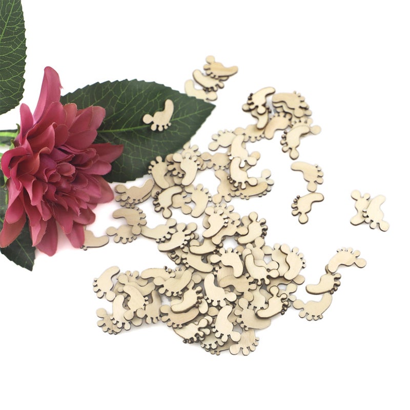 100Pcs DIY Natural Wooden Cute Baby Foot Spacer Loose Beads Handmade Craft Baby Show Wedding Decoration - Image 5