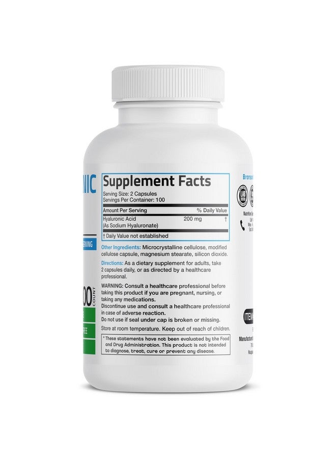 برونسون حمض الهيالورونيك 200 ملغ عالي الفعالية لدعم صحة المفاصل والبشرة، غير معدل وراثيًا، 200 كبسولة نباتية - Image 1