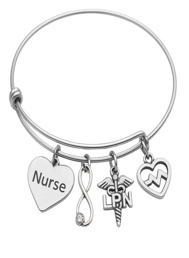Infinity Collection LPN Nurse Charm Bracelet – Licensed Practical Nurse Jewelry with Heart and Caduceus Charms – Appreciation or Graduation Gift for LPNs and Nursing Students - Image 1