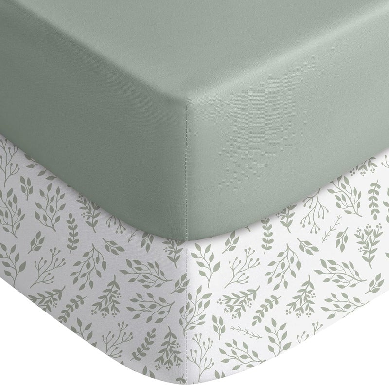Yoofoss Baby Crib Sheets for Boys Girls, Fitted Crib Sheet 2 Pack for Standard Crib and Toddler Mattress, Super Soft Microfiber Baby Sheet 28x52x8in(Green+Leaf) - Image 1