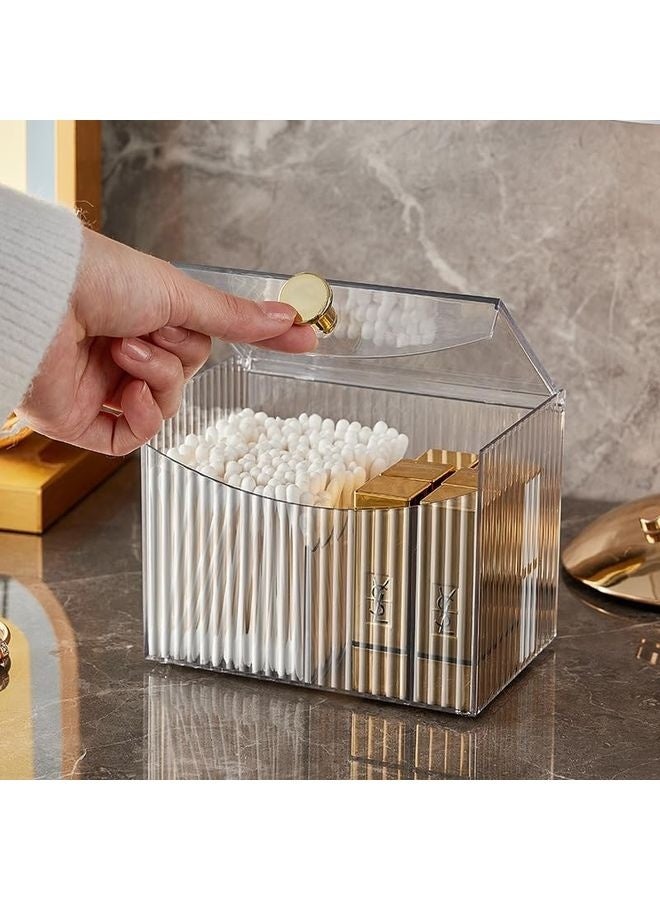 HOMESTAR 2-Grid Cotton Swab Ball Qtip Holder Dispenser with Lid,Container Dispenser Box for Bathroom Home Storage Organization,Vanity Organizers and Storage - Image 1