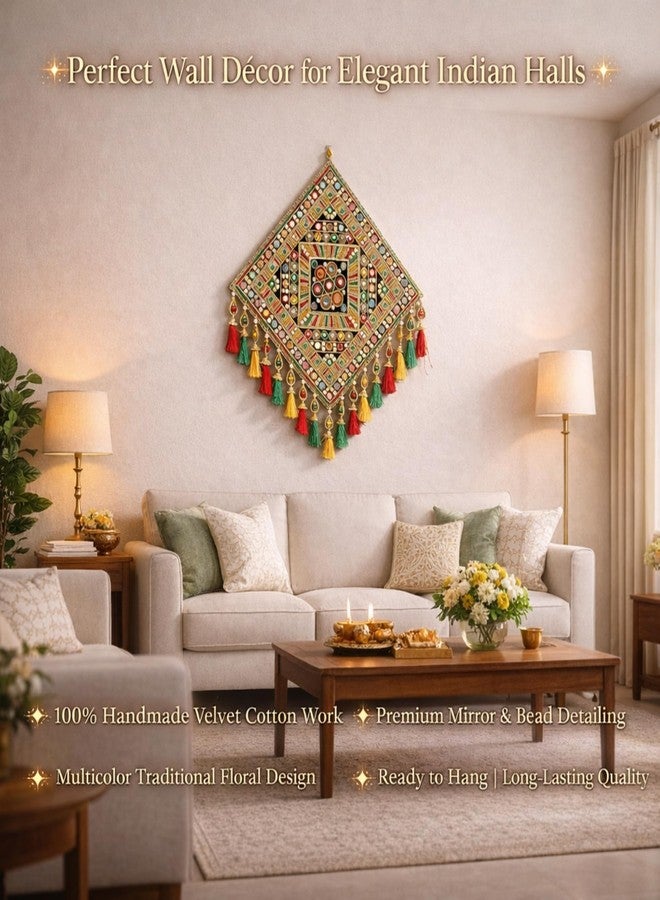 DK trades Gujrati Woollen Threads Art Hanging for Living Traditional Rangoli Design Room Decoration Item for Home, Modern Decor Items, Wall Hanging for Office and Bedroom - Image 1