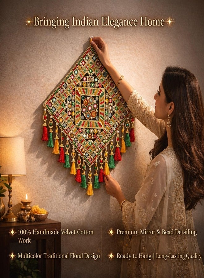 DK trades Gujrati Woollen Threads Art Hanging for Living Traditional Rangoli Design Room Decoration Item for Home, Modern Decor Items, Wall Hanging for Office and Bedroom - Image 2