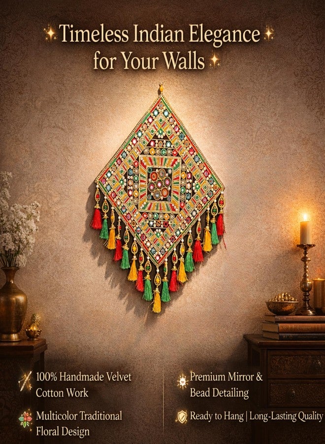 DK trades Gujrati Woollen Threads Art Hanging for Living Traditional Rangoli Design Room Decoration Item for Home, Modern Decor Items, Wall Hanging for Office and Bedroom - Image 4