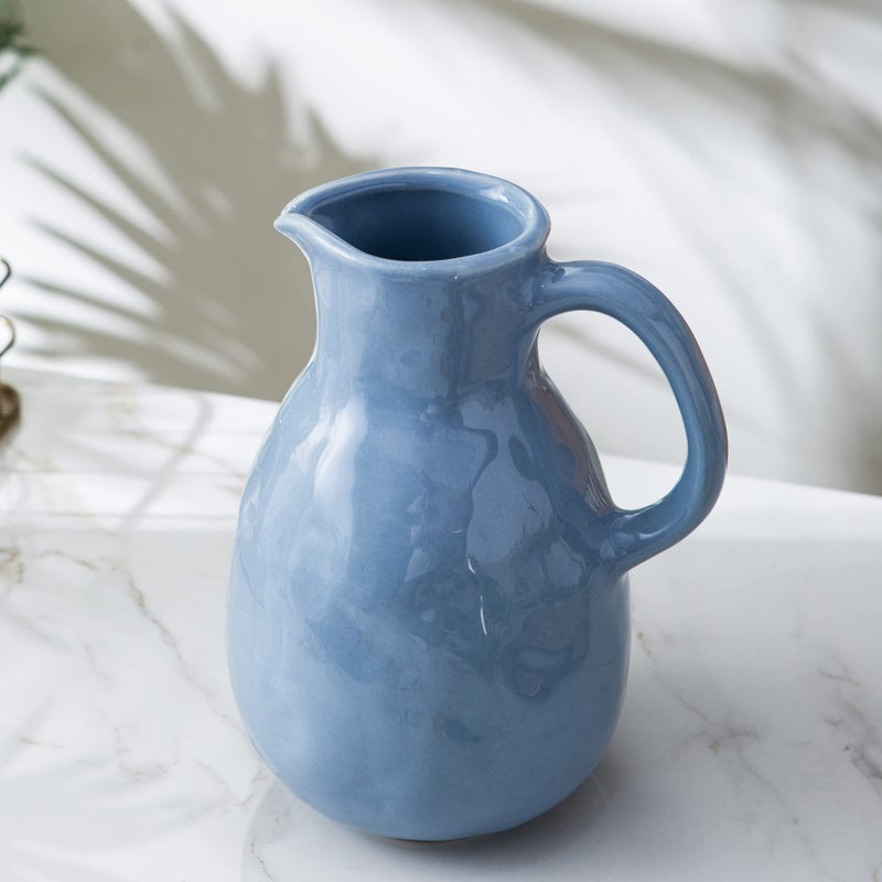 Kimdio Blue Ceramic Vase with Handle, Modern Pitcher Vases for Home Decor, Pottery Decorative Flower Vase, Clay Vases, Centerpieces for Living Room - Image 4