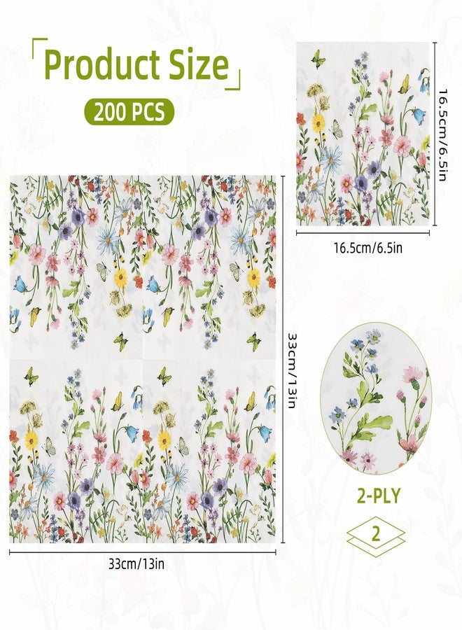 Motroce 200 PCS Wildflower Napkins Paper Disposable Hand Towels, Flower Dinner Hand Napkin for Birthday Wedding Baby Shower Holiday Party, 6.5 x 6.5 Inch - Image 2