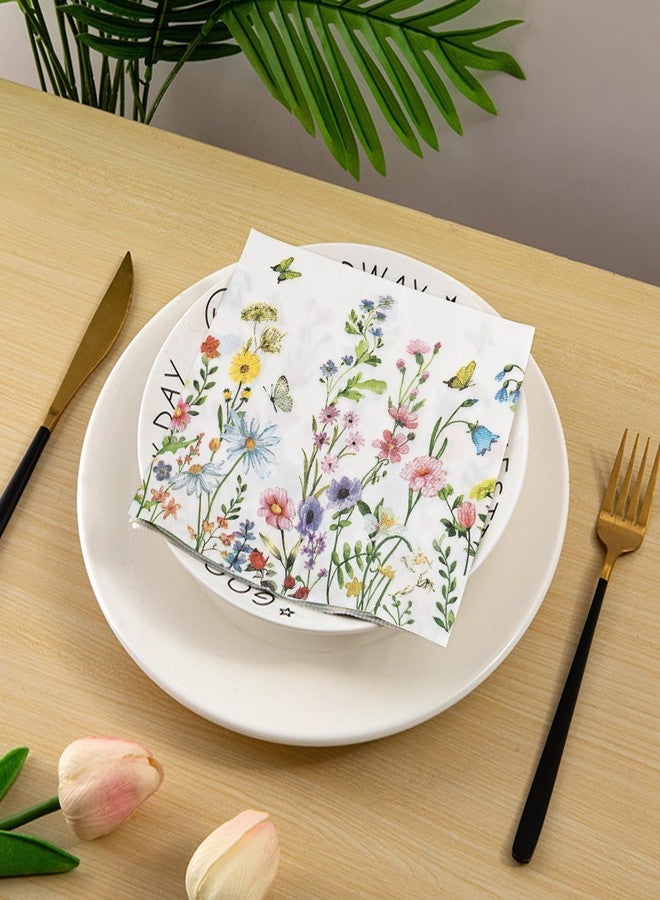 Motroce 200 PCS Wildflower Napkins Paper Disposable Hand Towels, Flower Dinner Hand Napkin for Birthday Wedding Baby Shower Holiday Party, 6.5 x 6.5 Inch - Image 3