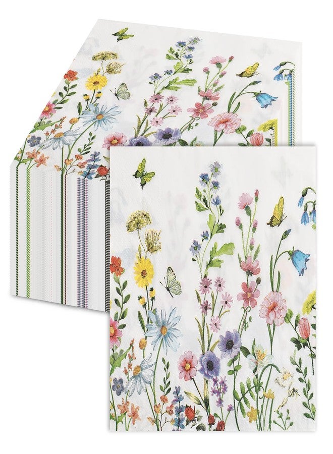Motroce 200 PCS Wildflower Napkins Paper Disposable Hand Towels, Flower Dinner Hand Napkin for Birthday Wedding Baby Shower Holiday Party, 6.5 x 6.5 Inch - Image 1