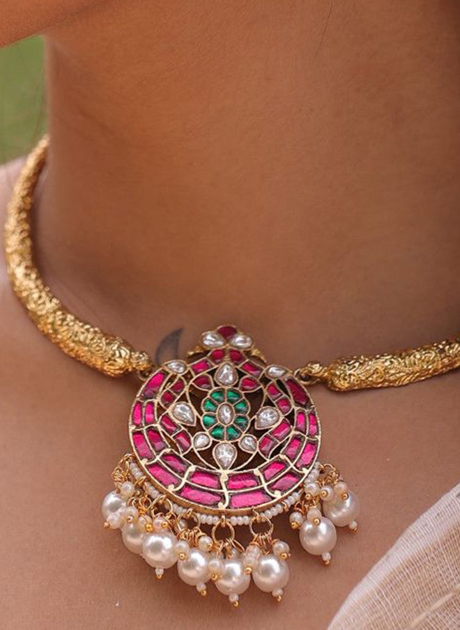 Binnis Wardrobe Kundan-Studded & Artificial Beaded Enamelled Jewellery Set - Image 2