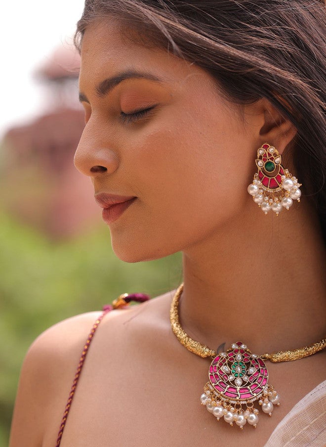 Binnis Wardrobe Kundan-Studded & Artificial Beaded Enamelled Jewellery Set - Image 1