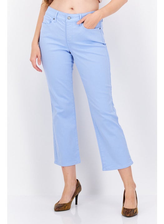 Women Straight Leg Ankle Denim Jeans, Blue