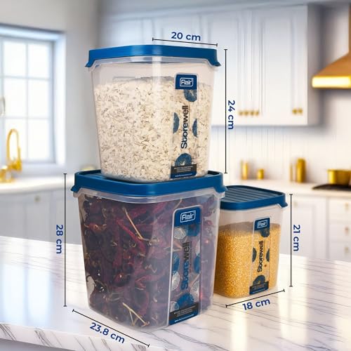 FLAIR Storewell Square Food Storage Containers Set Of 3 (6L, 8L, 12L)- Blue, Air Tight Containers For Kitchen Storage Ideal Kitchen BoXFor Rice, Atta And Grains, Bpa-Free, Food Grade - Image 4
