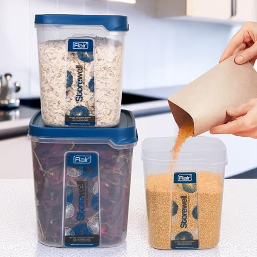 FLAIR Storewell Square Food Storage Containers Set Of 3 (6L, 8L, 12L)- Blue, Air Tight Containers For Kitchen Storage Ideal Kitchen BoXFor Rice, Atta And Grains, Bpa-Free, Food Grade - Image 2
