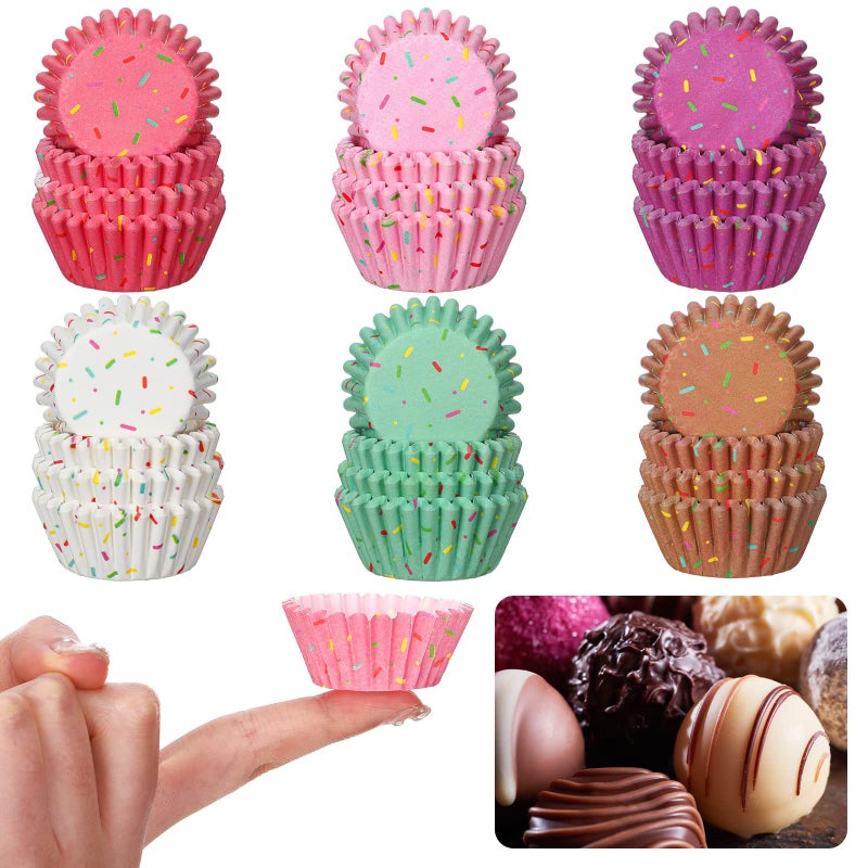 Funtery 600 Count Icing Design Mini Cupcake Liner Baking Cups Paper Small Candy Cups Making Supplies Baking Cupcake Liner Holiday Muffin Chocolate Making Wrappers Supplies Candy PaperColorful