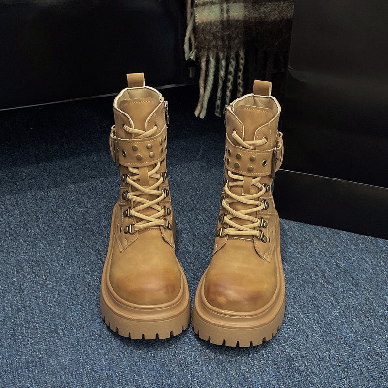 Thick bottom martin boots women's autumn 2024 new popular vintage british style tooling short boots locomotive rhubarb boots - Image 3