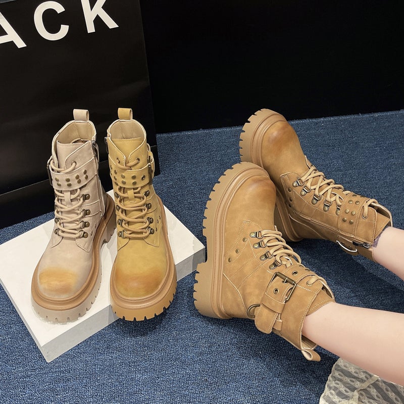 Thick bottom martin boots women's autumn 2024 new popular vintage british style tooling short boots locomotive rhubarb boots - Image 5