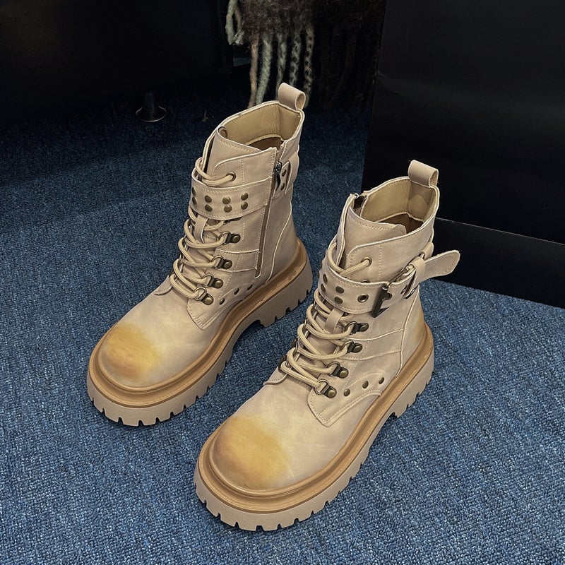 Thick bottom martin boots women's autumn 2024 new popular vintage british style tooling short boots locomotive rhubarb boots - Image 4