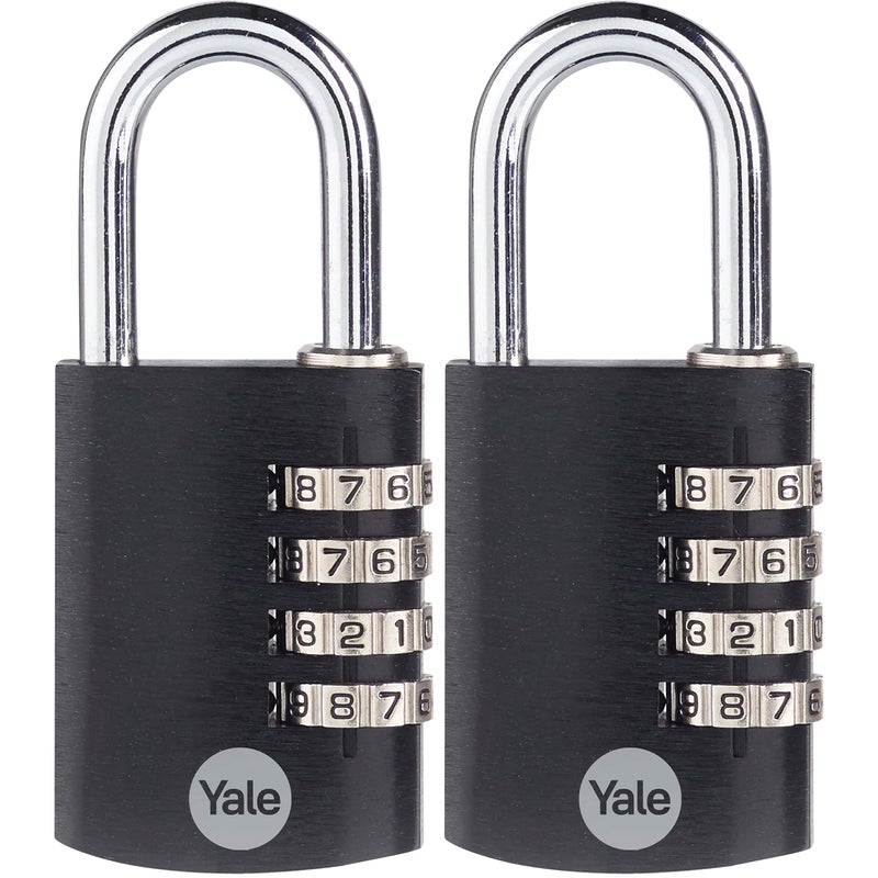 Yale Yale 2 Pack 4 Digit Combination Lock Outdoor Waterproof Padlock for School Gym Locker, Sports Locker, Fence, Toolbox, Gate, Case, Hasp Storage (Black)  - Image 1