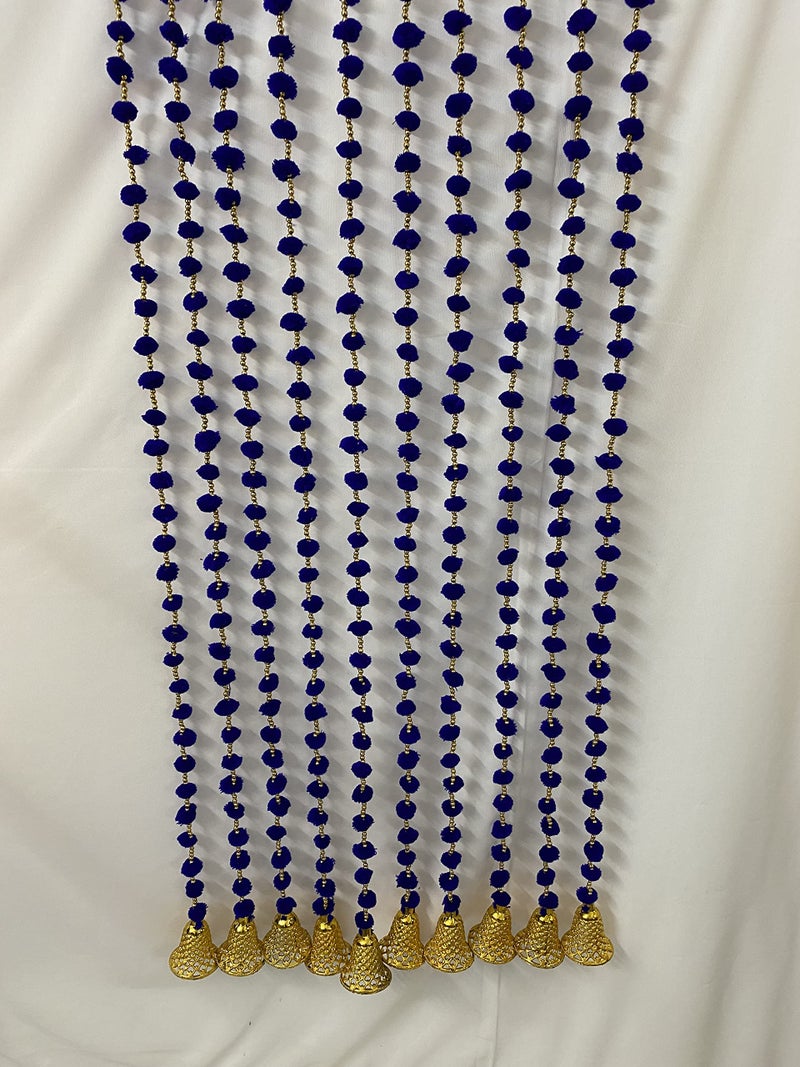 Magpie Collections Handmade Blue Strings Pom Pom for Door,Wall Hanging Bandhanwar Garland for Decoration Diwali Festival,Navratri,Wedding (5 FT,2 Strings) - Image 3