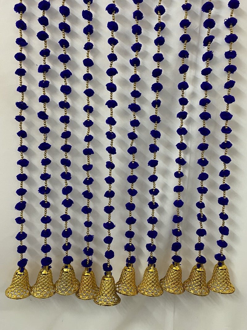 Magpie Collections Handmade Blue Strings Pom Pom for Door,Wall Hanging Bandhanwar Garland for Decoration Diwali Festival,Navratri,Wedding (5 FT,2 Strings) - Image 5