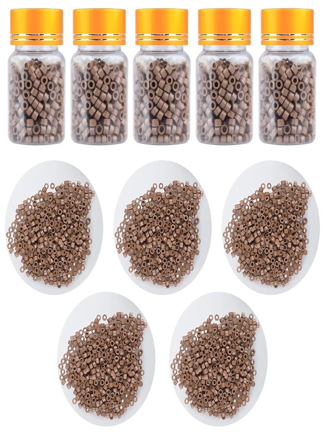 Dansee 2500pcs Hair Extension Beads, Micro Link Beads 5mm for Hair Extensions, Silicone Lined Micro Link Rings Hair Extensions Tool Light Brown - Image 1