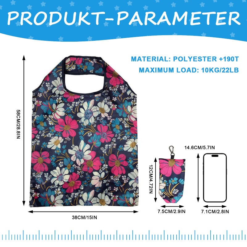 DENGXINWEI 6 Pcs Reusable Shopping Bags Foldable, Machine Washable Shopping Grocery Bags in Pocket , Eco-Friendly Travel Recycle Shopping Bags, Waterproof Pouch Tote Bags for Daily Shopping Supplies load - Image 3