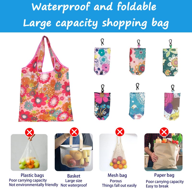 DENGXINWEI 6 Pcs Reusable Shopping Bags Foldable, Machine Washable Shopping Grocery Bags in Pocket , Eco-Friendly Travel Recycle Shopping Bags, Waterproof Pouch Tote Bags for Daily Shopping Supplies load - Image 5