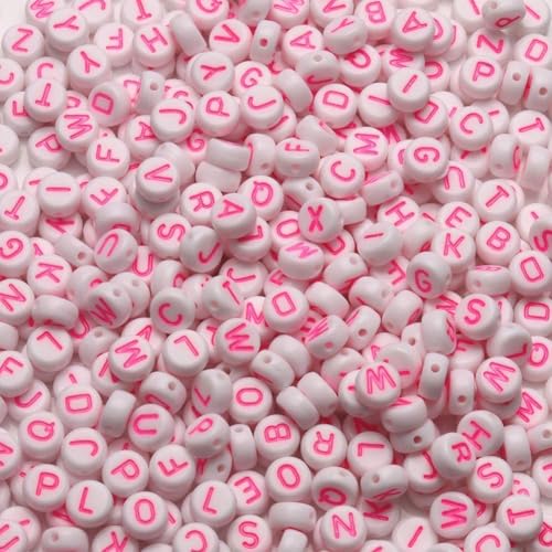 NITOPUPU Acrylic Letter Beads Alphabet Pink Letter White Cube Beads for Friendship Bracelets and Gifts Souvenir Jewelry Making Vanlentine‘ Day Gifts(7 * 4mm Round,1000pcs) - Image 1