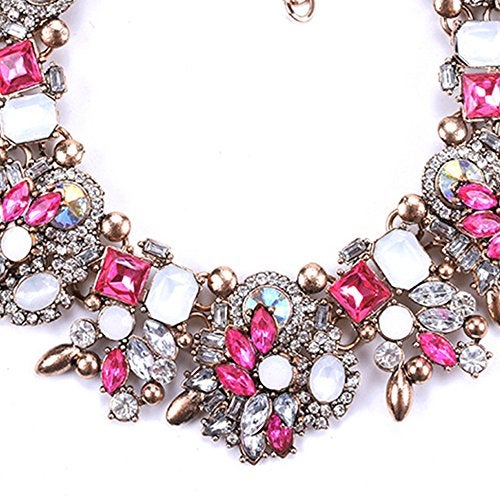 Zthread Bib Statement Necklace Colorful Crystal Rhinestone Choker Necklace Collar Necklace for Women Fashion Accessories (Rose Pink+White) - Image 5