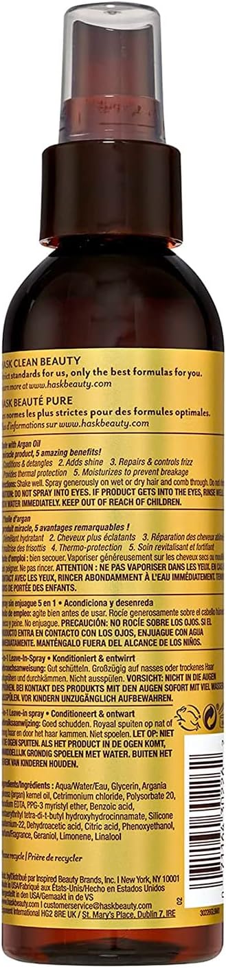 HASK HASK Argan Oil 5in1 Leave In Conditioner Spray repairing for all hair types colour safe gluten free sulfate free paraben free 1 175ml Bottle  - Image 3