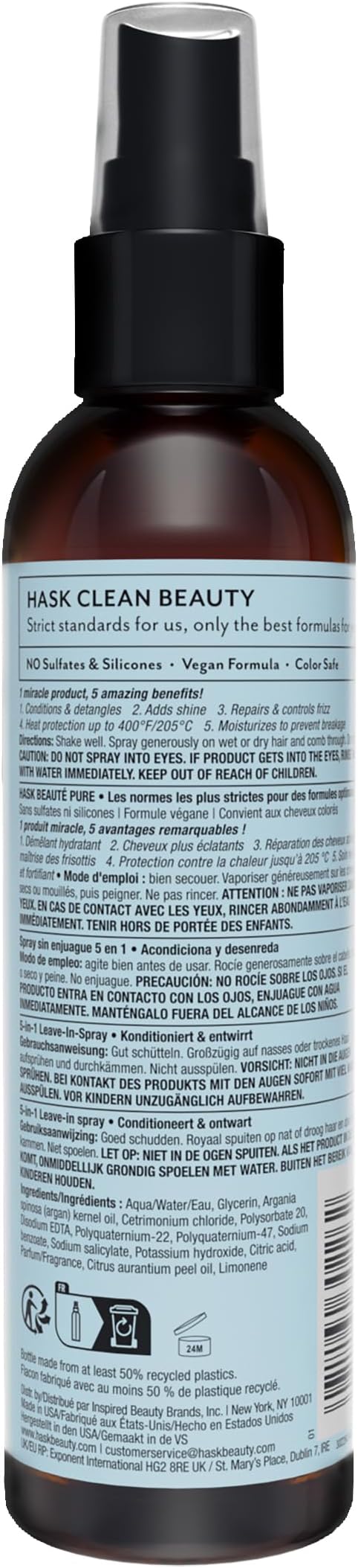 HASK HASK Argan Oil 5in1 Leave In Conditioner Spray repairing for all hair types colour safe gluten free sulfate free paraben free 1 175ml Bottle  - Image 2