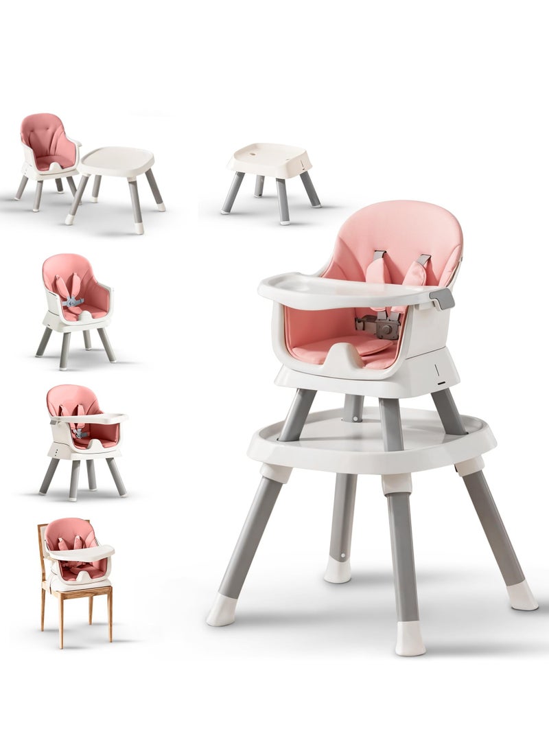 Baybee 6 in 1 Convertible Baby High Chair for Kids, Baby Feeding with 2 Adjustable Heights, 5 Point Safety Belt & Tray | Kids Study Table & Chair | Kids High Chair for Baby 1 to 5 Years Pink - Image 1