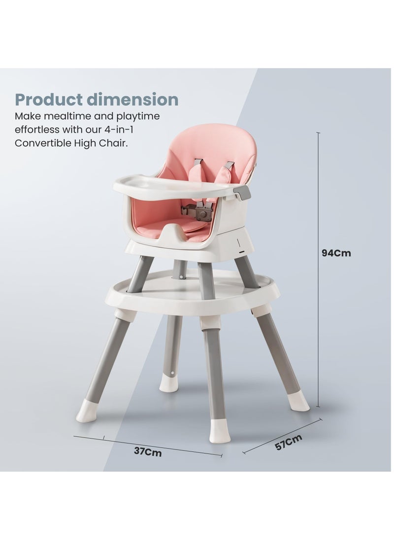 Baybee 6 in 1 Convertible Baby High Chair for Kids, Baby Feeding with 2 Adjustable Heights, 5 Point Safety Belt & Tray | Kids Study Table & Chair | Kids High Chair for Baby 1 to 5 Years Pink - Image 5