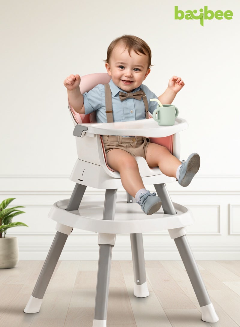 Baybee 6 in 1 Convertible Baby High Chair for Kids, Baby Feeding with 2 Adjustable Heights, 5 Point Safety Belt & Tray | Kids Study Table & Chair | Kids High Chair for Baby 1 to 5 Years Pink - Image 2