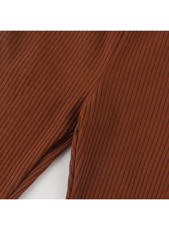 Noomelfish Girls Ribbed Flared Pants Cotton Ruffle Leggings Bell Bottoms (4-12 Years), Brown, 9-10 Years - Image 4
