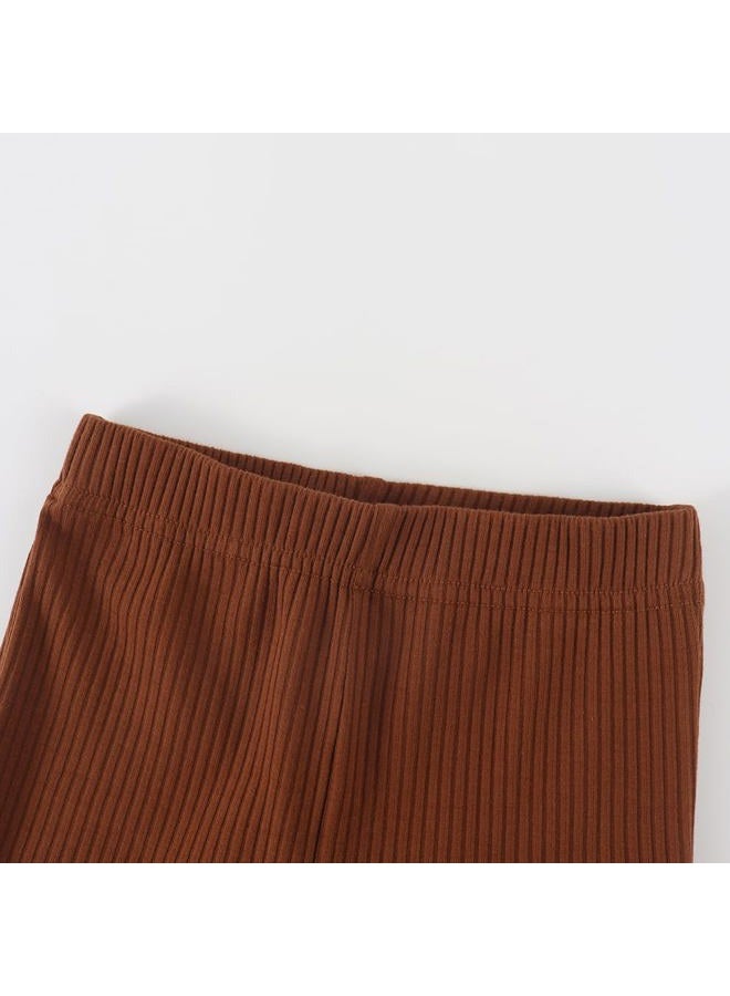 Noomelfish Girls Ribbed Flared Pants Cotton Ruffle Leggings Bell Bottoms (4-12 Years), Brown, 9-10 Years - Image 3