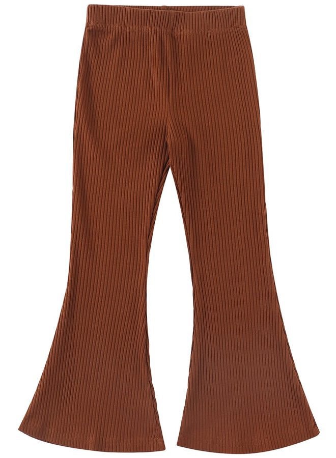 Noomelfish Girls Ribbed Flared Pants Cotton Ruffle Leggings Bell Bottoms (4-12 Years), Brown, 9-10 Years - Image 1