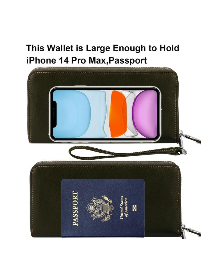 Lavemi - Women'S Rfid Blocking 100% Leather Large Capacity Zip Around Wallet Phone Holder Clutch Travel Purse Wristlet(Large Size Pebble Black) - Image 1