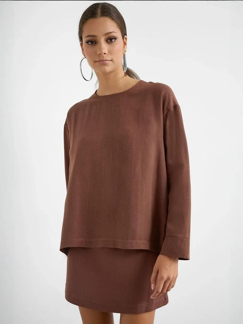 HICCUP Linen Blend Chocolate Brown Top