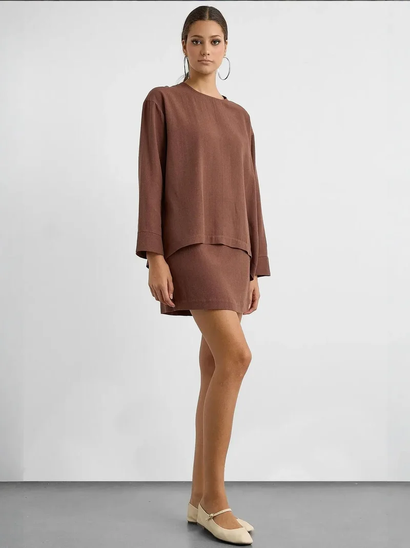 HICCUP Linen Blend Chocolate Brown Top