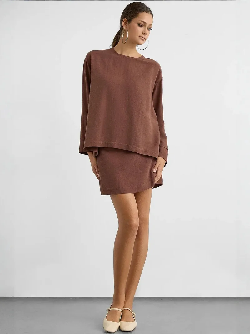 HICCUP Linen Blend Chocolate Brown Top