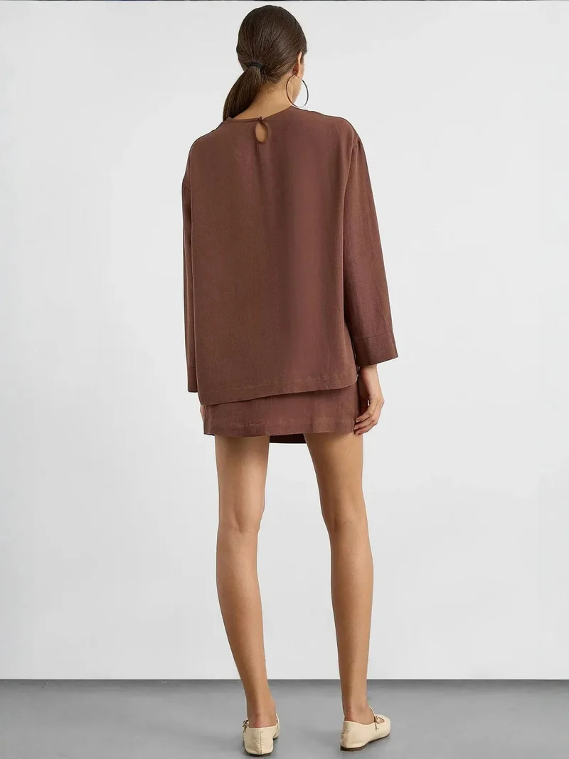 HICCUP Linen Blend Chocolate Brown Top